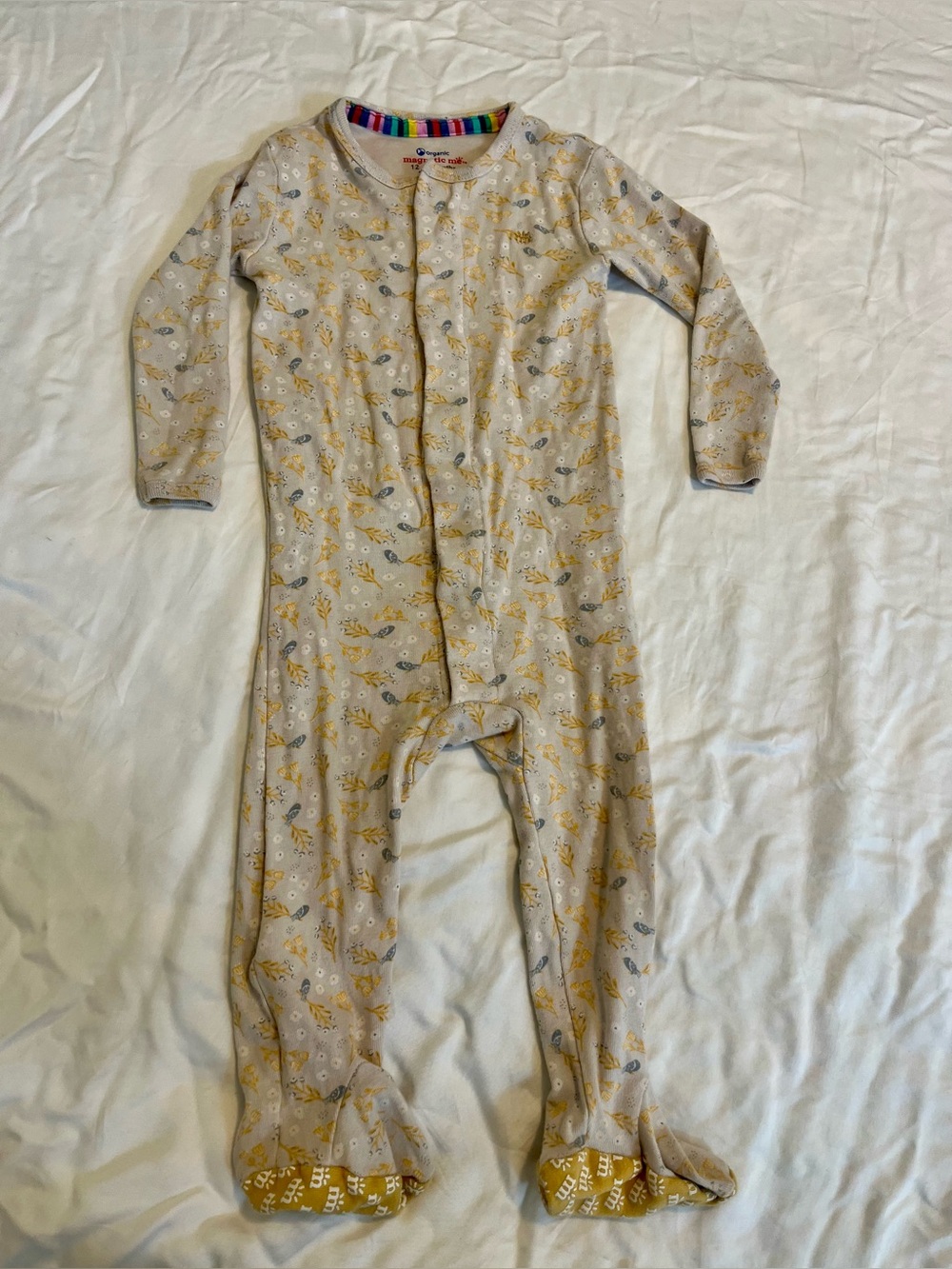 Magnetic Me Logan Footed One-Piece Pajamas with Yellow & Gray Floral Print